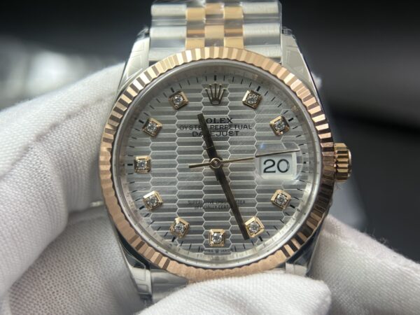 DateJust 36 126231 SS/RG VSF 1:1 Best Edition 904L Steel Silver Textured Diamonds Dial on Jubilee Bracelet VS3235 - Image 2