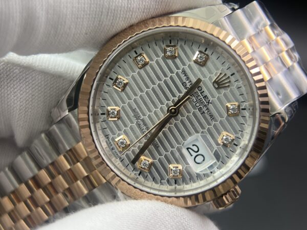 DateJust 36 126231 SS/RG VSF 1:1 Best Edition 904L Steel Silver Textured Diamonds Dial on Jubilee Bracelet VS3235 - Image 6
