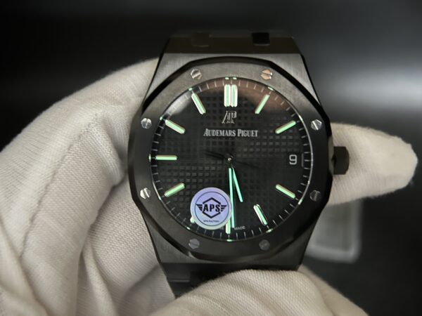 Royal Oak 41mm 15500 DLC 1:1 Best Edition Black Textured Dialon SS Bracelet A43029（Based on APS） - Image 7