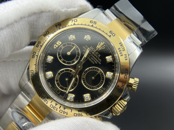 Daytona 116503 SS/YG Clean Factory 1:1 Best Edition Black Diamonds Dial on SS/YG Oyster Bracelet A4130