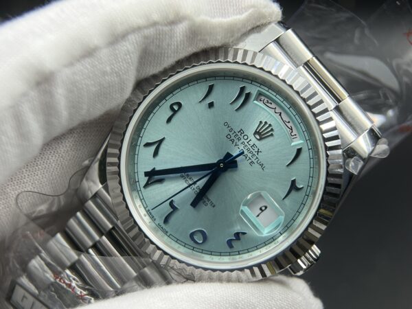 Day Date 40 SS 904L Steel QF 1:1 Best Edition Blue Dial with Arabic Markers on SS Bracelet (Tungsten Heavy Version)