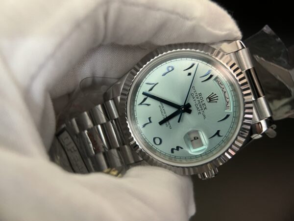 Day Date 40 SS 904L Steel QF 1:1 Best Edition Blue Dial with Arabic Markers on SS Bracelet (Tungsten Heavy Version) - Image 11