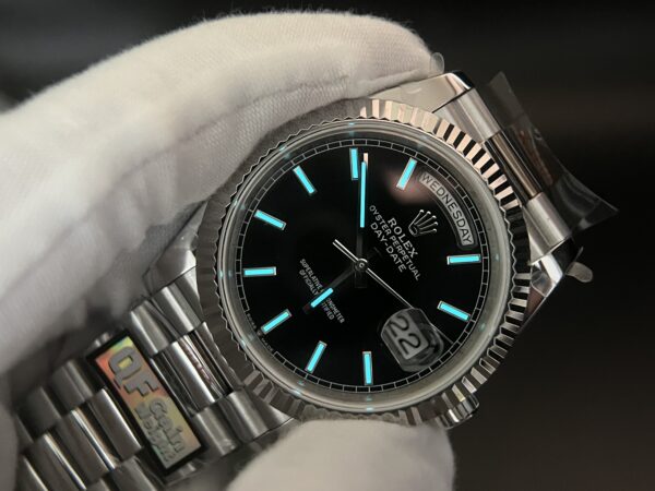 Day Date 40 SS 904L Steel QF 1:1 Best Edition Black Stick Dial on SS Bracelet A2836 (Tungsten Heavy Version) - Image 10