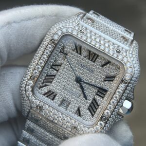 Cartier Santos XL with Stainless Steel and Full Moissanites over 3000 Moissanites