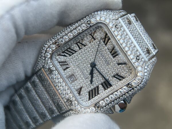 Cartier Santos XL with Stainless Steel and Full Moissanites over 3000 Moissanites - Image 4