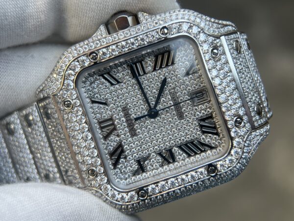 Cartier Santos XL with Stainless Steel and Full Moissanites over 3000 Moissanites - Image 7